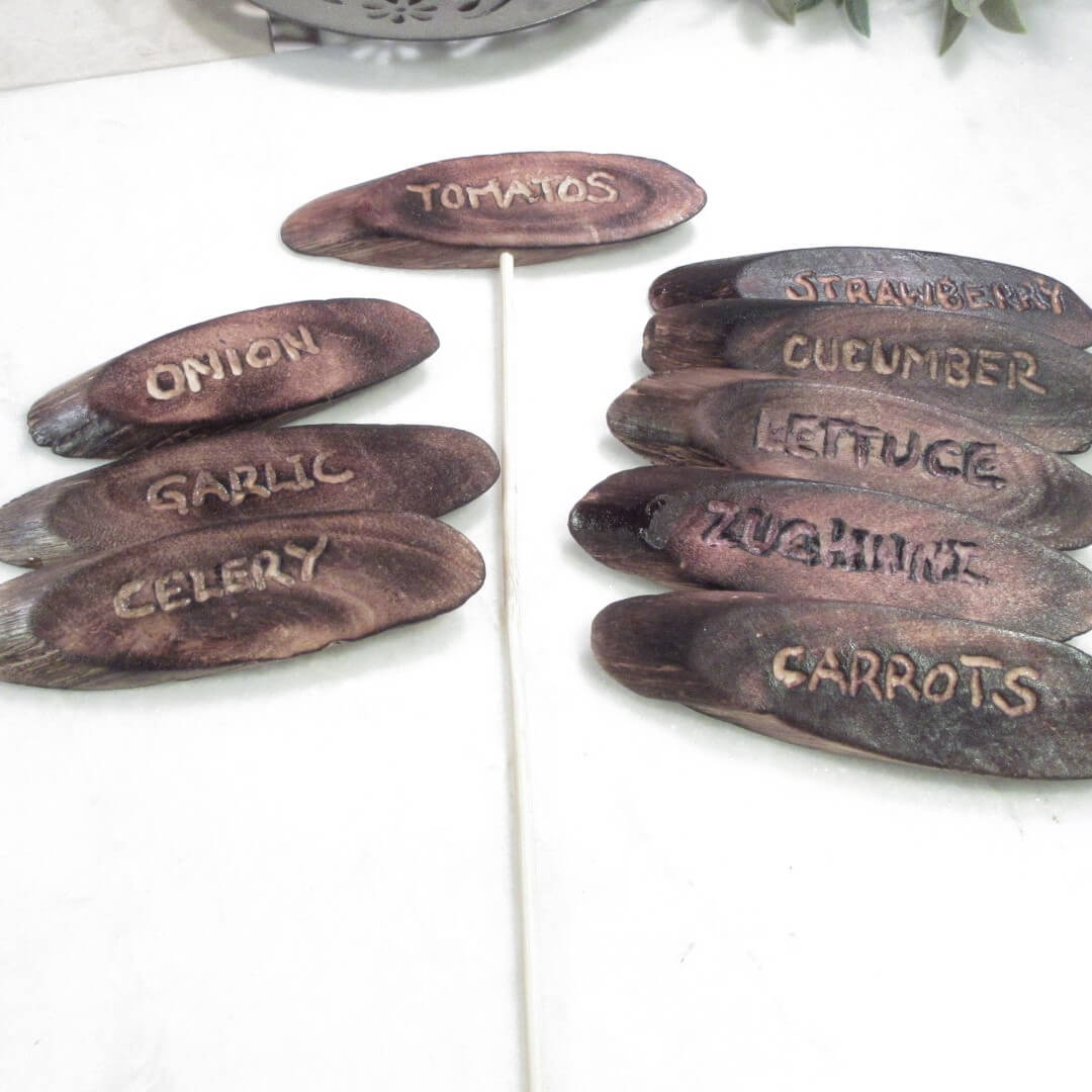 Carved Wooden Garden Markers