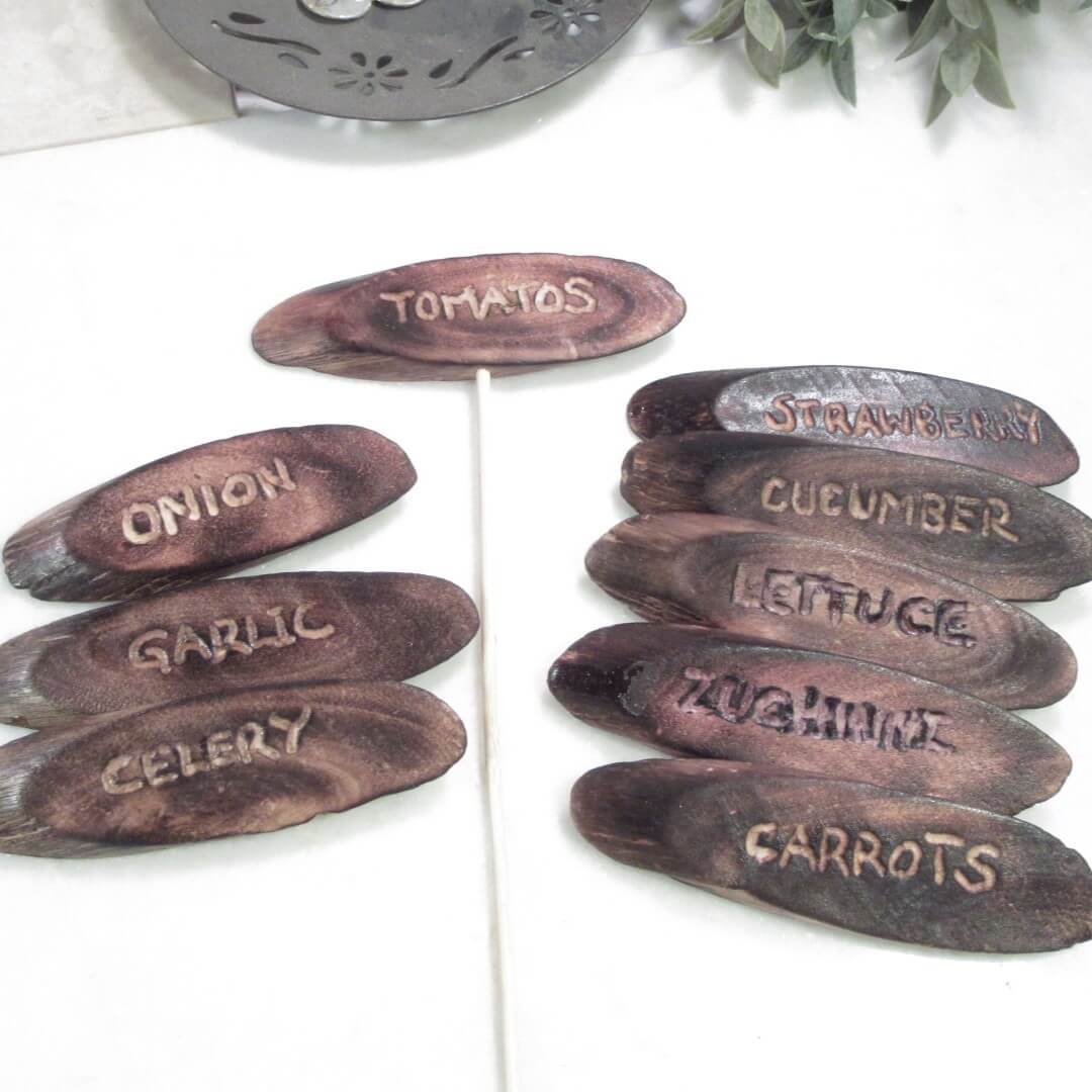 Carved Wooden Garden Markers
