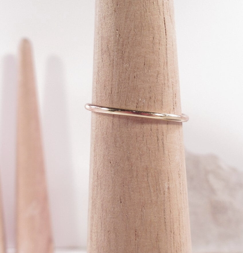 thin band gold ring on mandrel