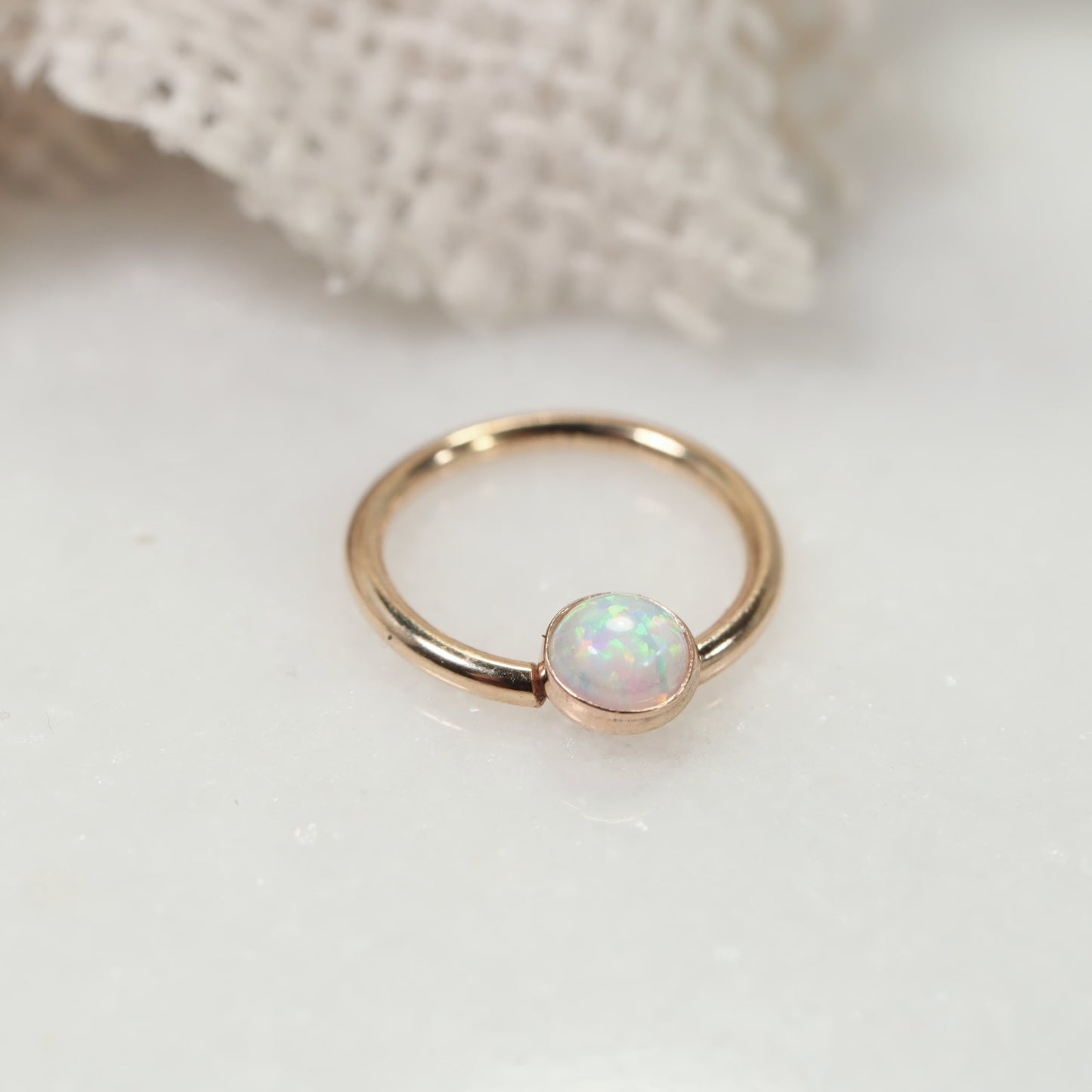 Fire Opal Septum Ring - 4mm, 16 Gauge, Choose Your Diameter and Metal