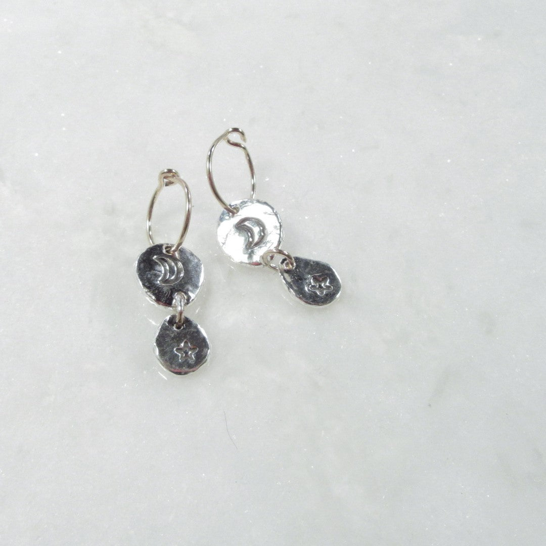 Tiny Hoop Earring Moon & Star Dangles - Choose Your Diameter, Gauge, Metal