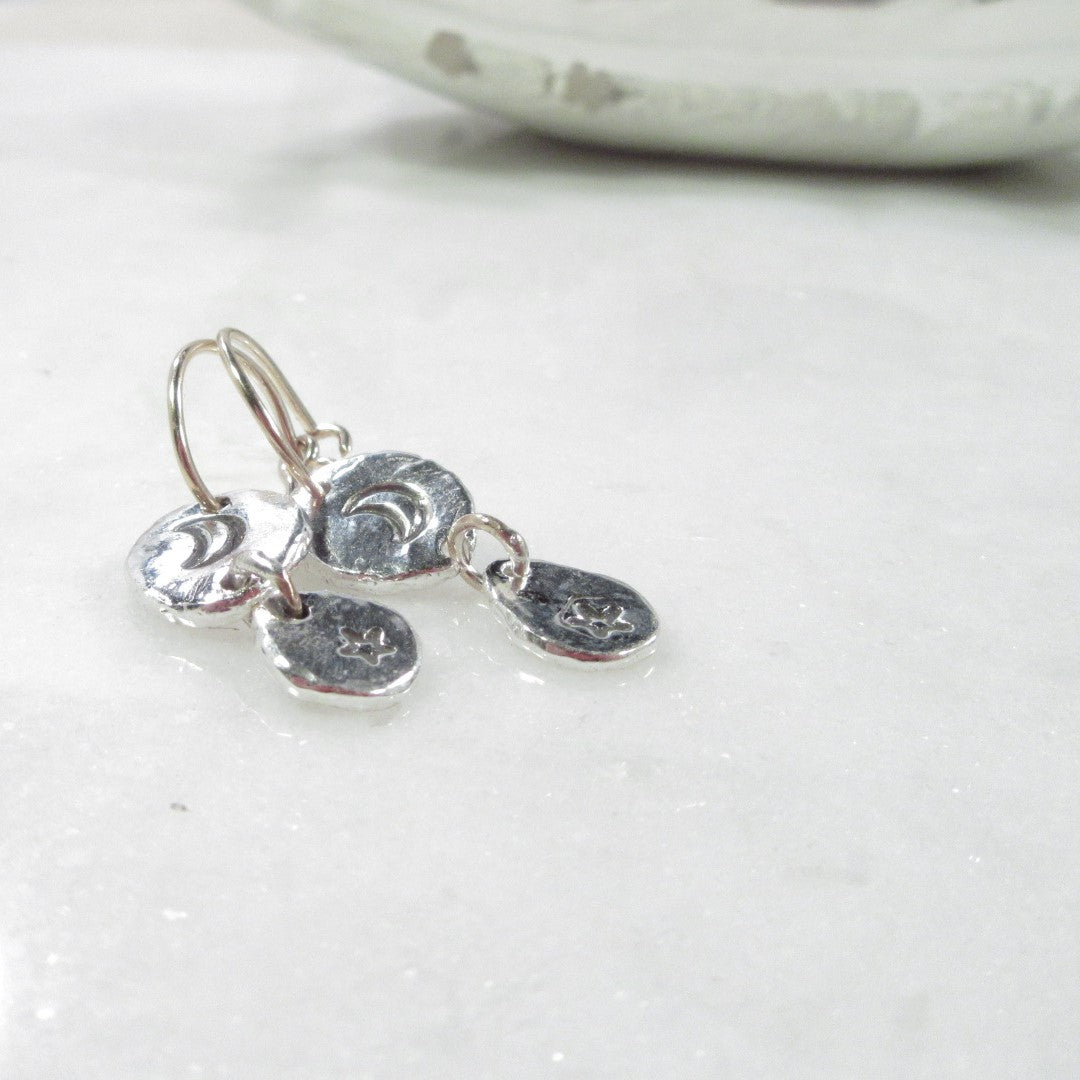 Tiny Hoop Earring Moon & Star Dangles - Choose Your Diameter, Gauge, Metal