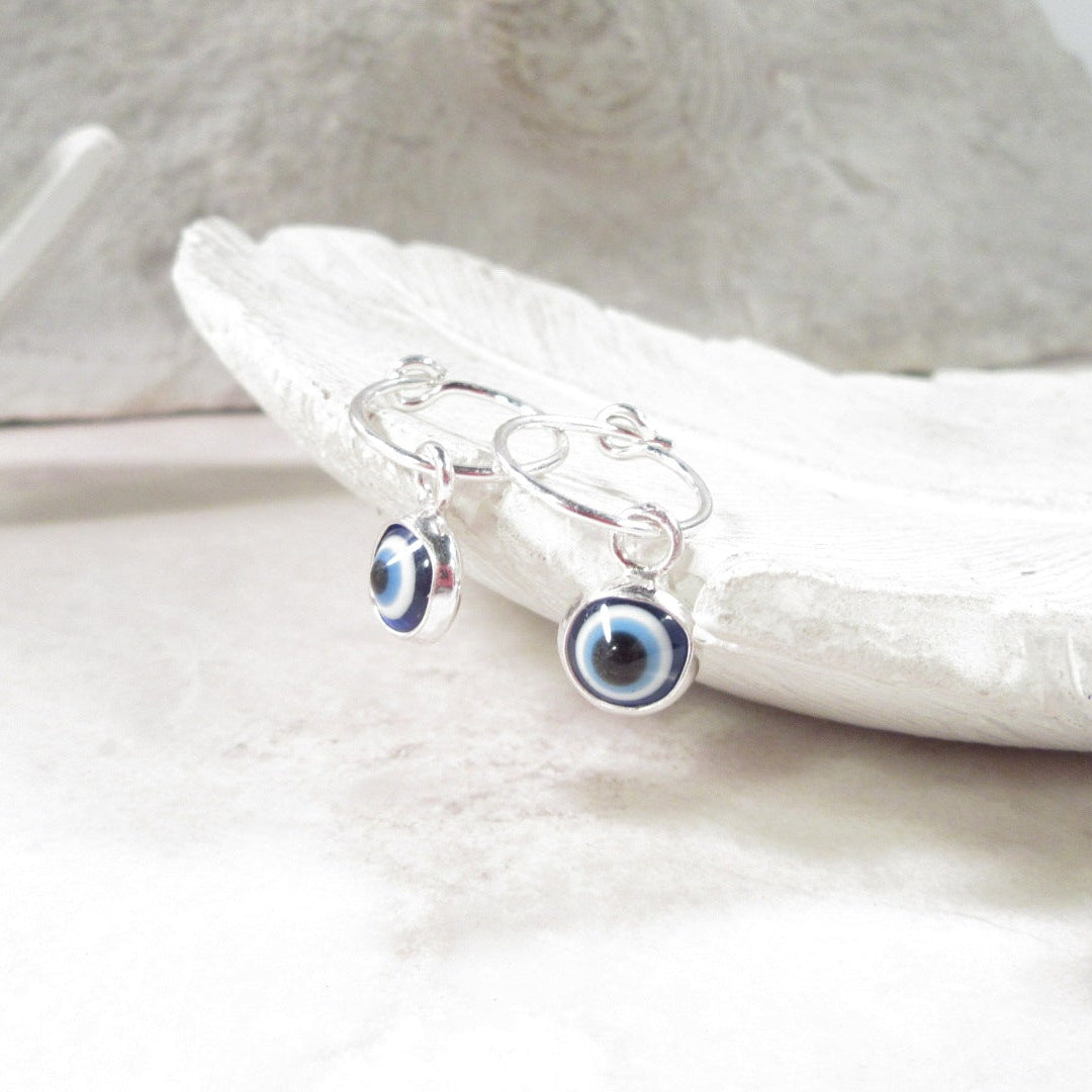 Tiny Hoop Dangles Evil Eye Protection
