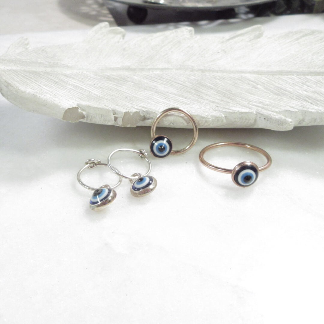 evil eye earrings, septum, ring