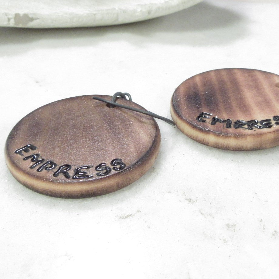 Tribal Wood Symbols Earrings Large Disk