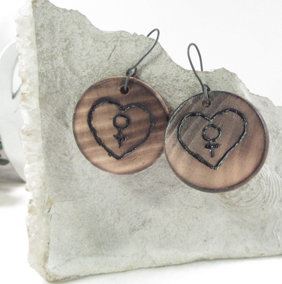 Tribal Wood Symbols Earrings Large Disk