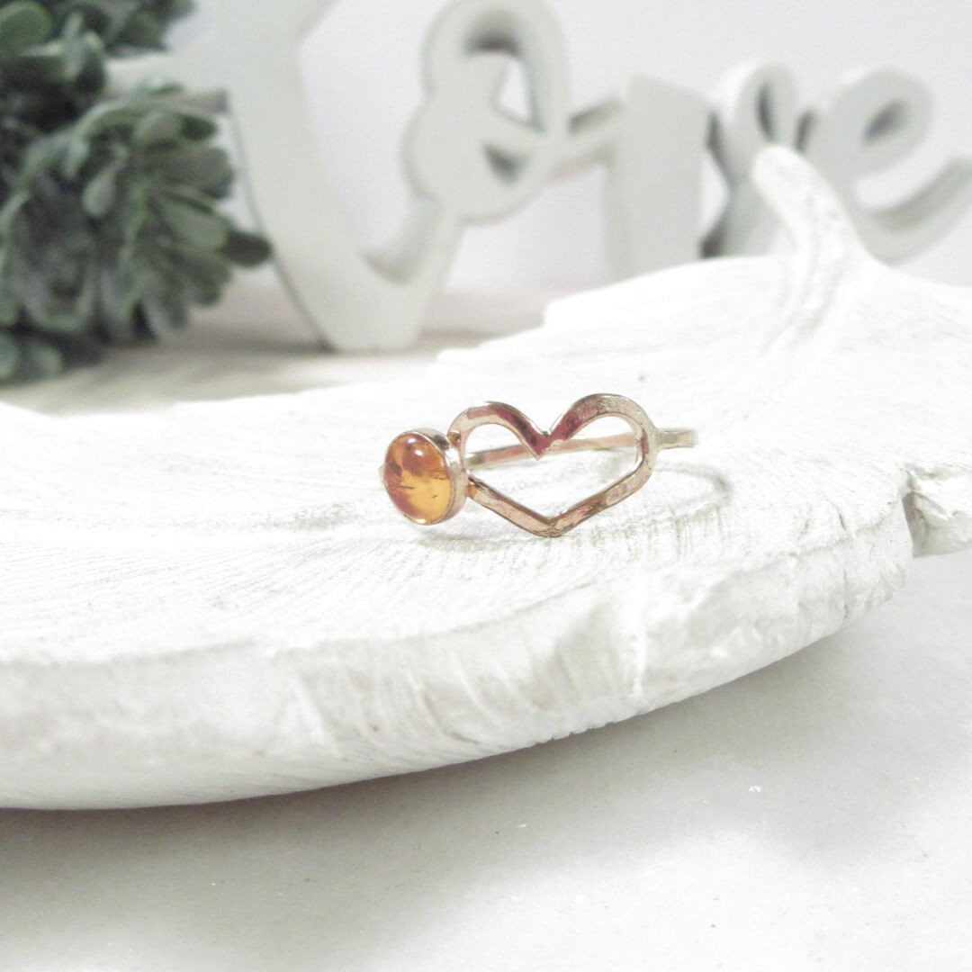 Ring Citrine Gemstone with Heart Choose Your Metal and Size
