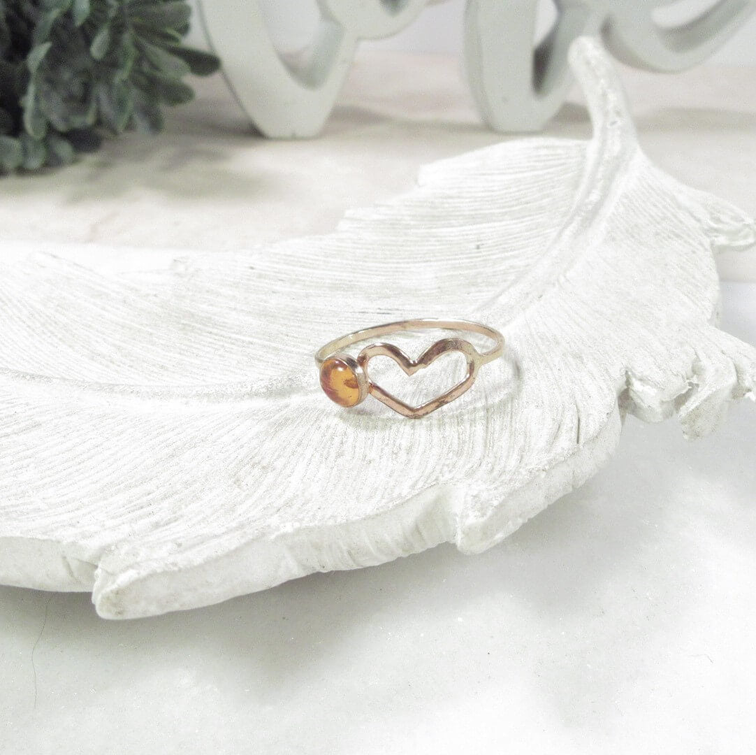 Ring Citrine Gemstone with Heart Choose Your Metal and Size
