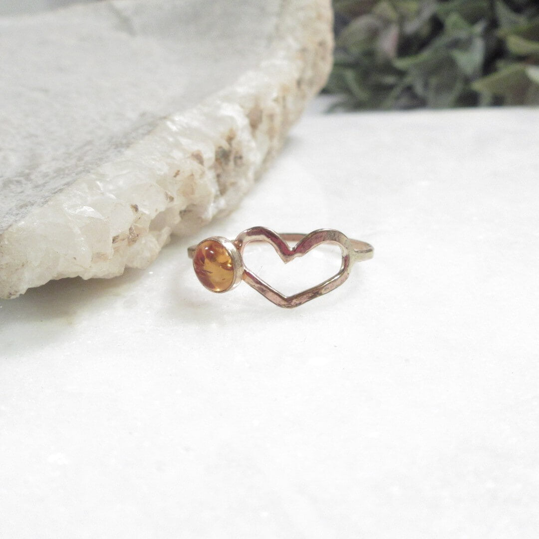 Ring Citrine Gemstone with Heart Choose Your Metal and Size