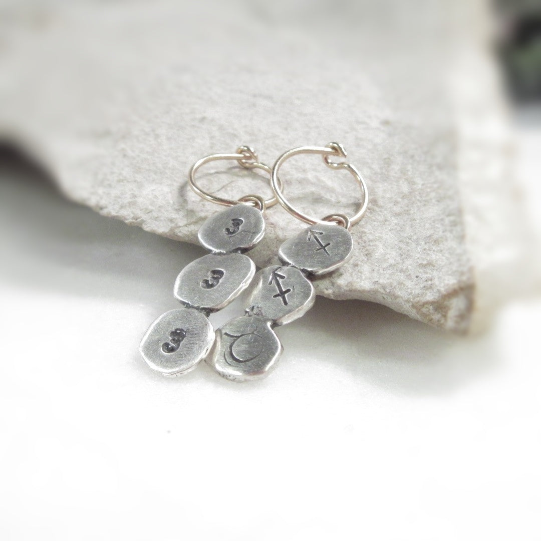 Tiny Hoop Earring Triple Dangles - Choose Your Diameter, Gauge, Metal