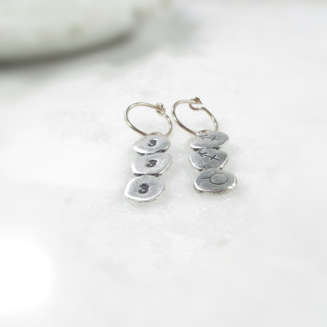 Tiny Hoop Earring Triple Dangles - Choose Your Diameter, Gauge, Metal