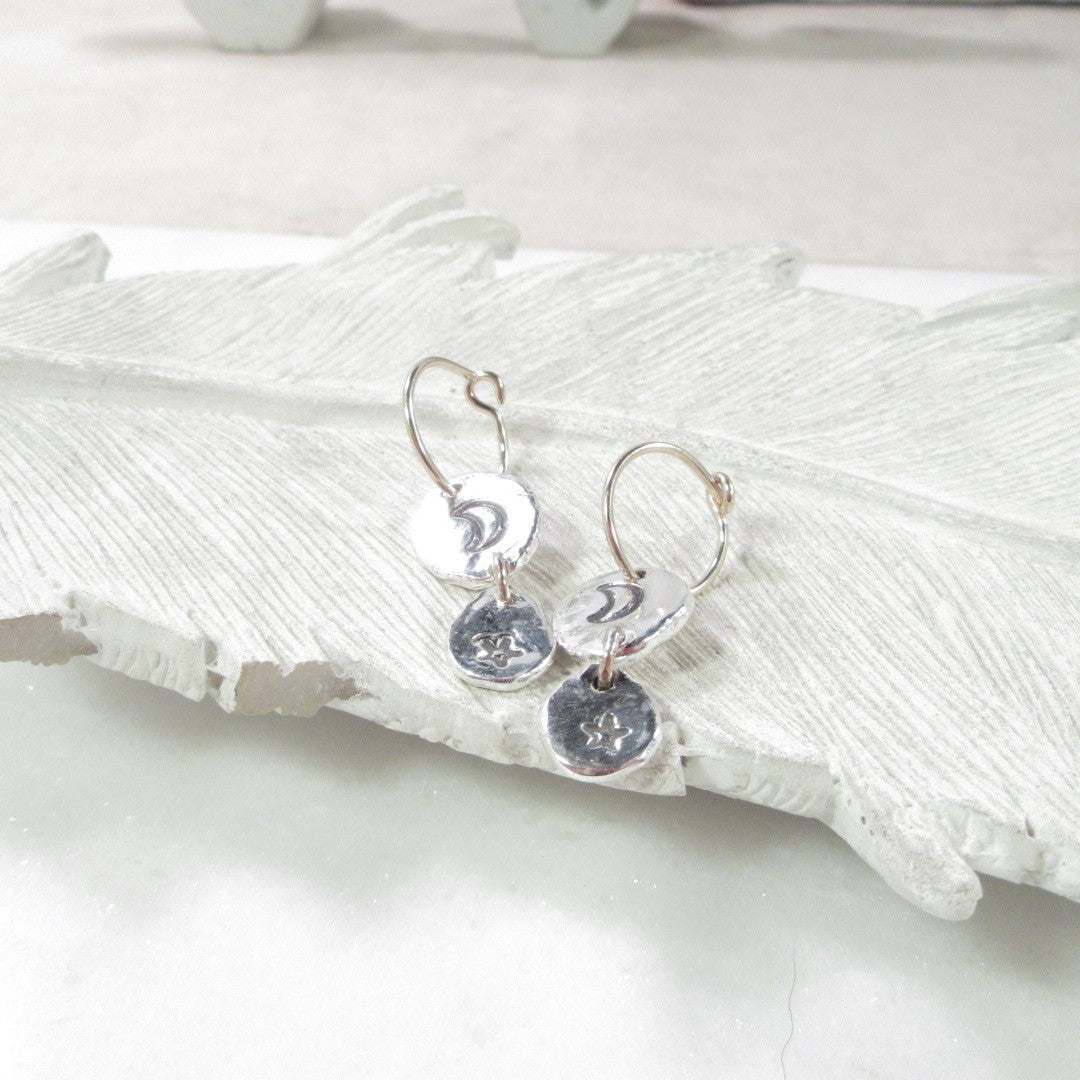 Moon & Star Double Tiny Hoop Earrings at Mystic Moon Shop