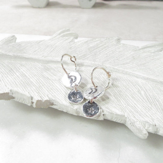 Moon & Star Double Tiny Hoop Earrings at Mystic Moon Shop