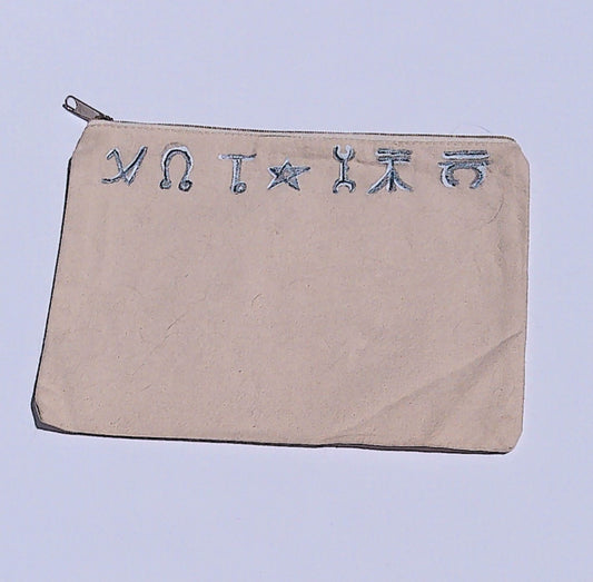canvas bag in beige with hand painted symbols