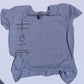 Gray t-shirt with symbols on a light blue background