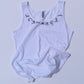 lay down yoga poses tank top on white and a white background