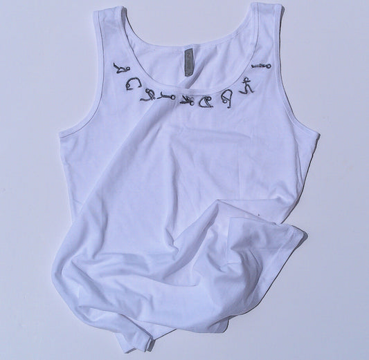 lay down yoga poses tank top on white and a white background