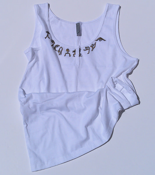 standing yoga poses tank top in white on white background