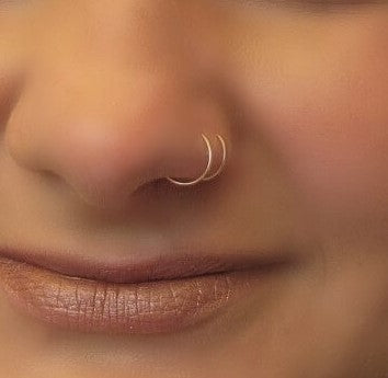 double endless nose ring on model