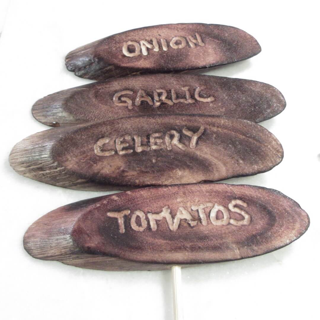 Carved Wooden Garden Markers