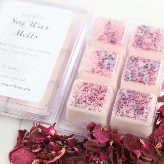 rose wax melts package with rose petals