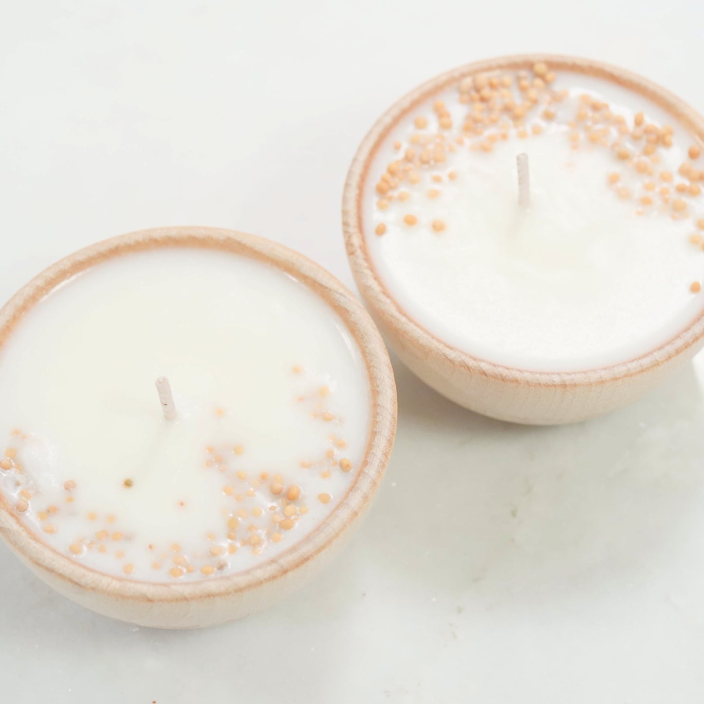 mustard seed wooden candles set of 2