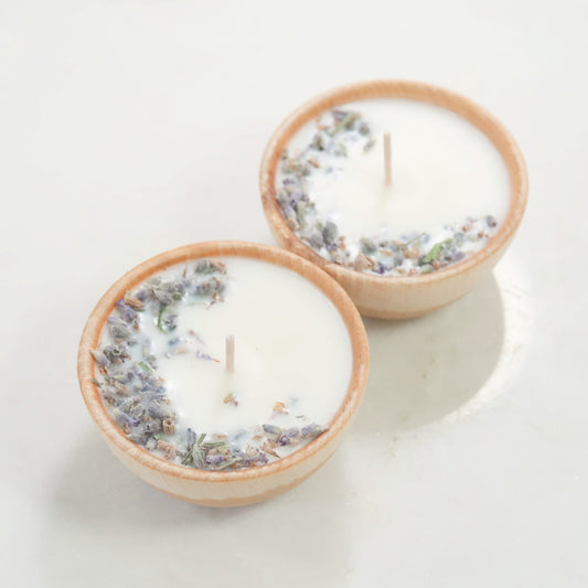 lavender wooden candles set of 2