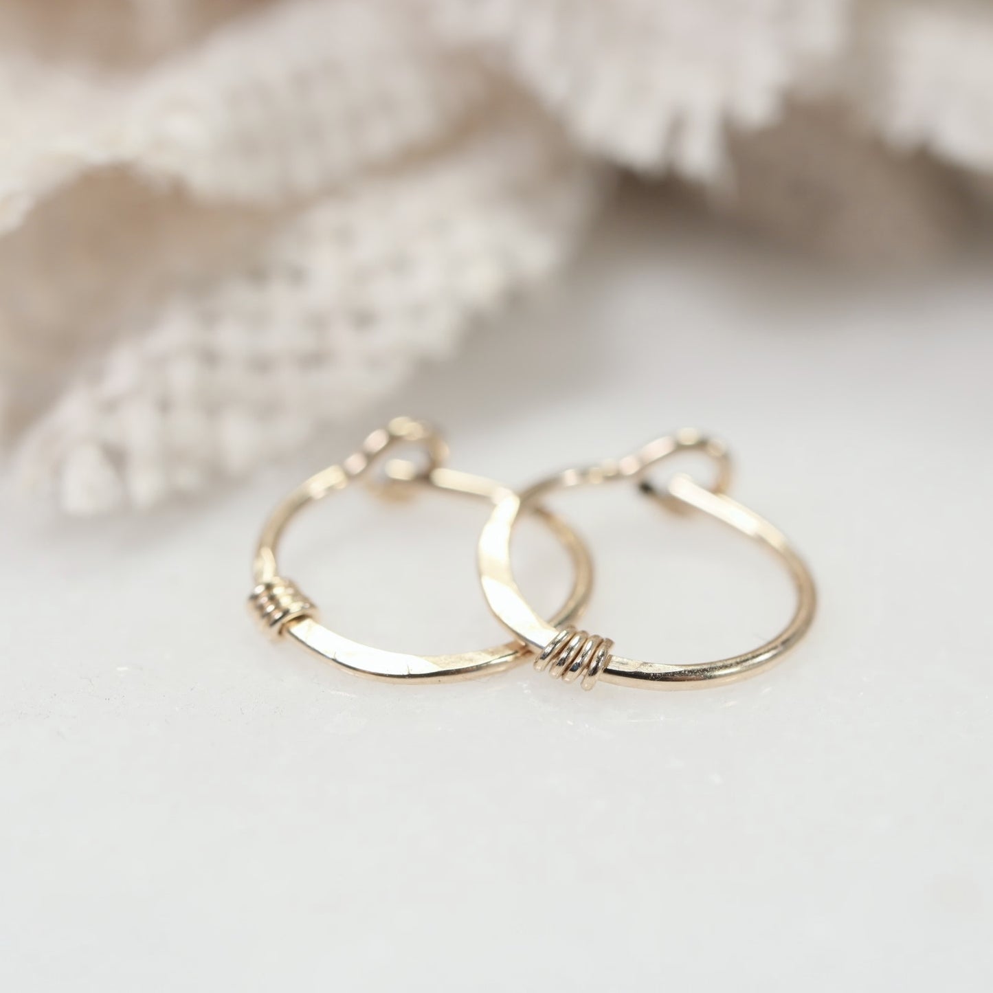 gold Hoop Earring Hammered & Wrapped