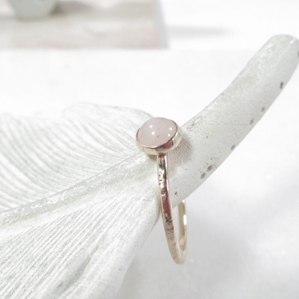 above view rose quartz ring in gold