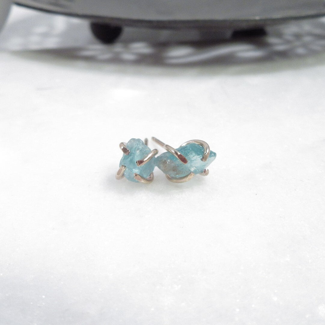 Post Earring Raw Gemstone Aquamarine Choose Your Metal