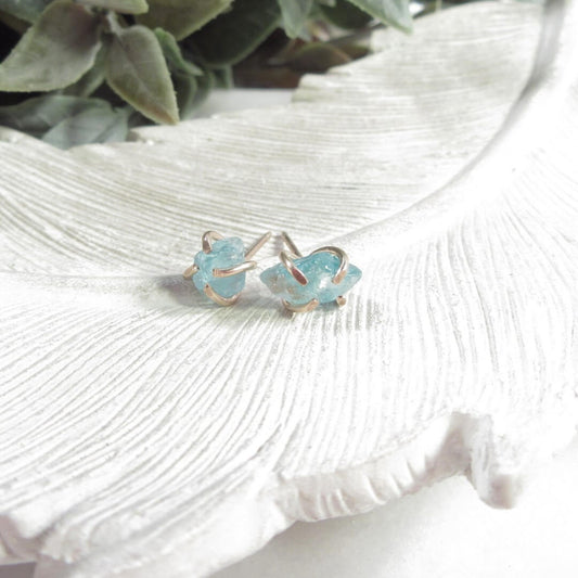 Post Earring Raw Gemstone Aquamarine Choose Your Metal
