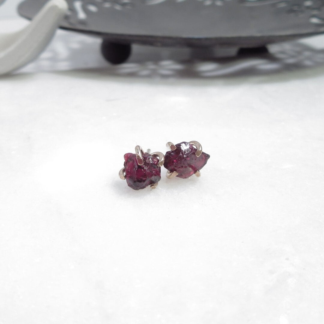 Post Earring Raw Gemstone Garnet Choose Your Metal