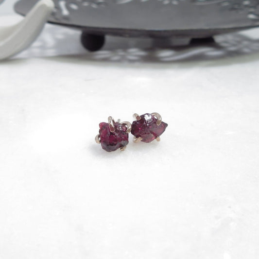Post Earring Raw Gemstone Garnet Choose Your Metal