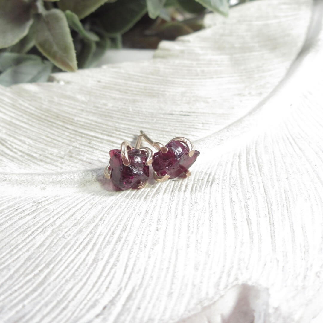 Post Earring Raw Gemstone Garnet Choose Your Metal