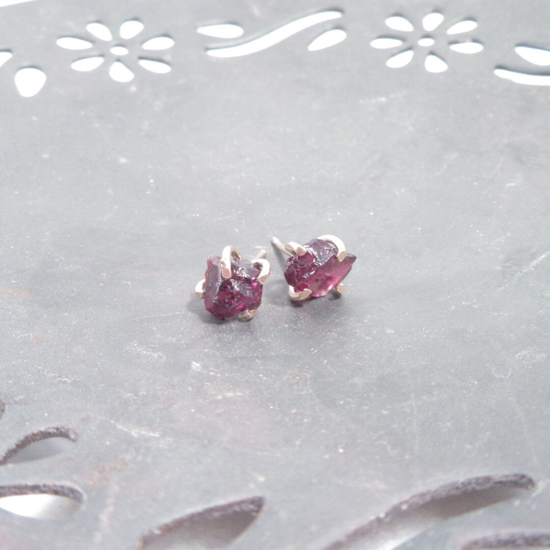 Post Earring Raw Gemstone Garnet Choose Your Metal