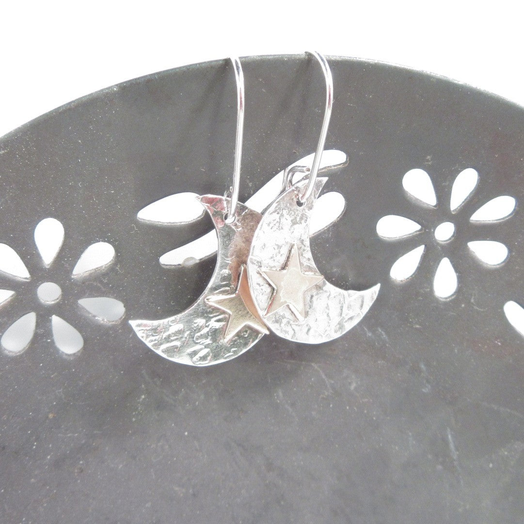 Dangle Earrings Crescent Moons in Silver & Gold