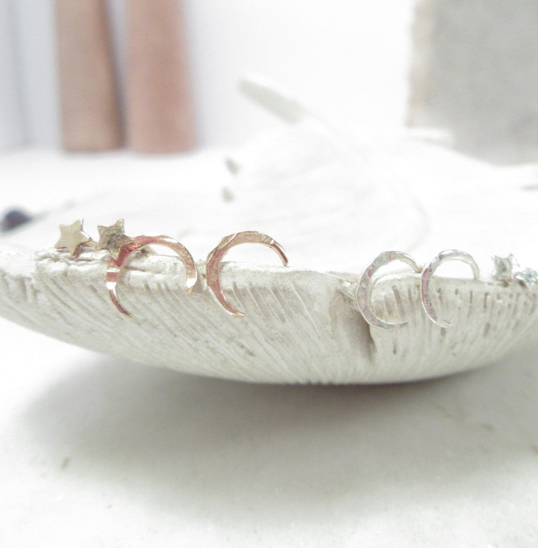 Post Earring Hammered Crescent Moons Choose Your Metal