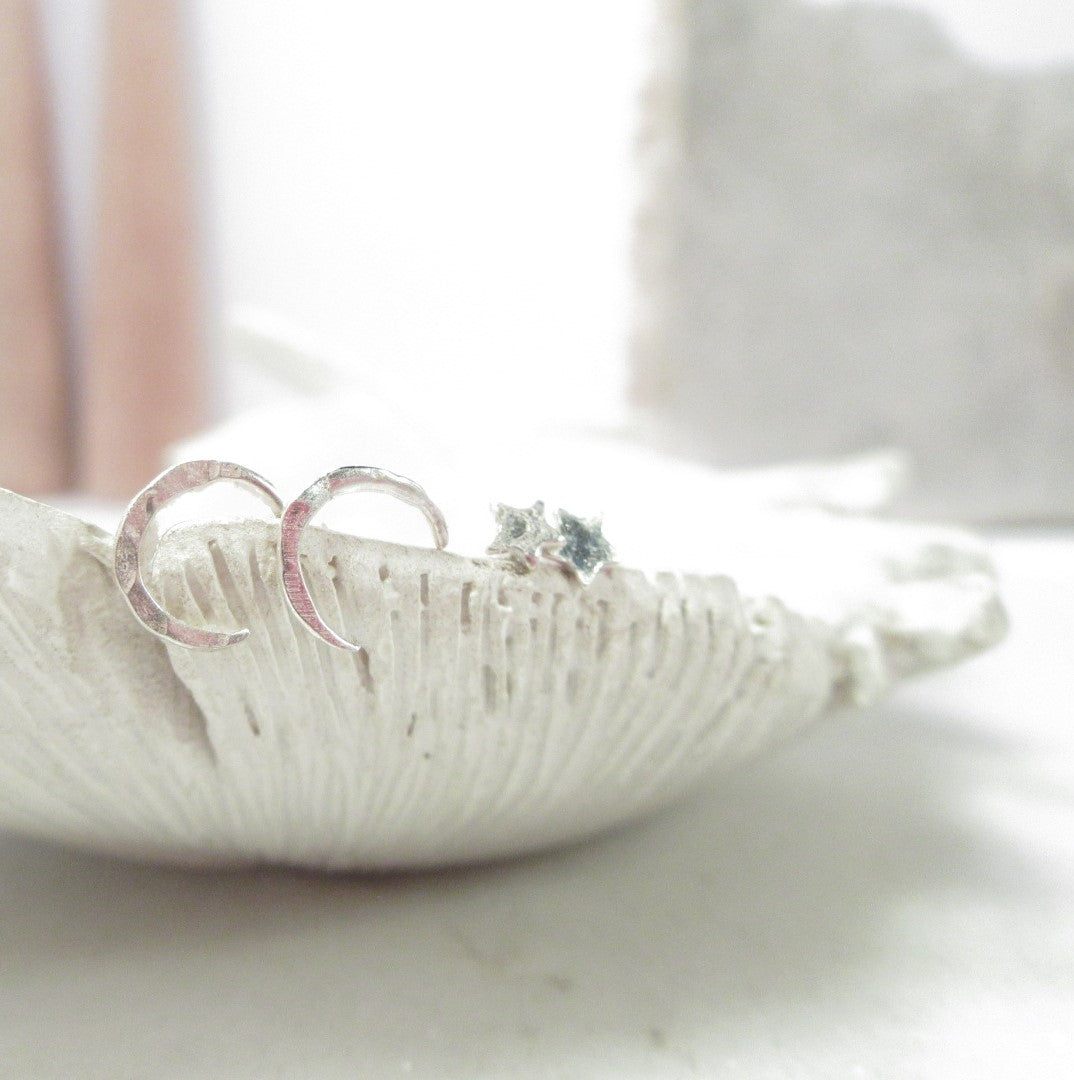 Post Earring Hammered Crescent Moons Choose Your Metal
