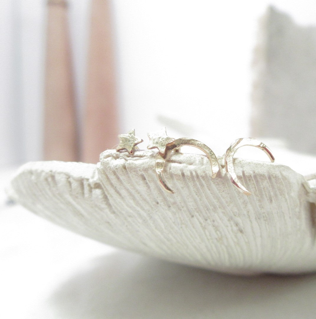 Post Earring Hammered Crescent Moons Choose Your Metal