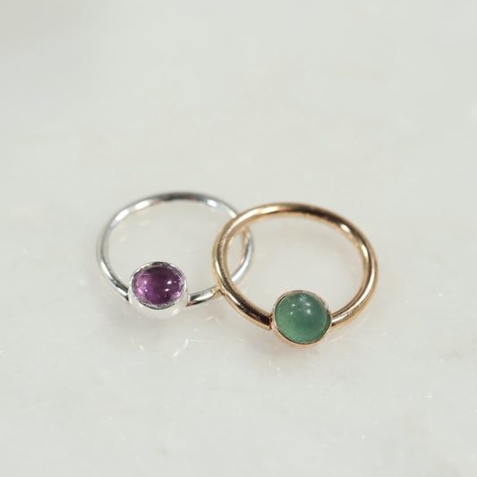 Septum Ring with 3mm Gemstone SINGLE - 16 Gauge, Choose Your Diameter and Metal