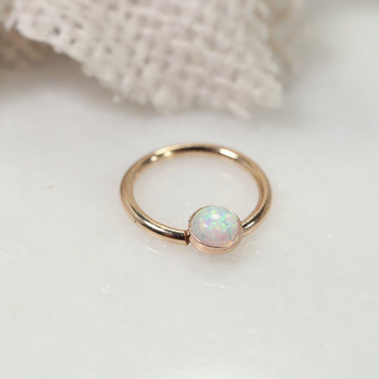 Fire Opal Septum Ring - 4mm, 16 Gauge, Choose Your Diameter and Metal