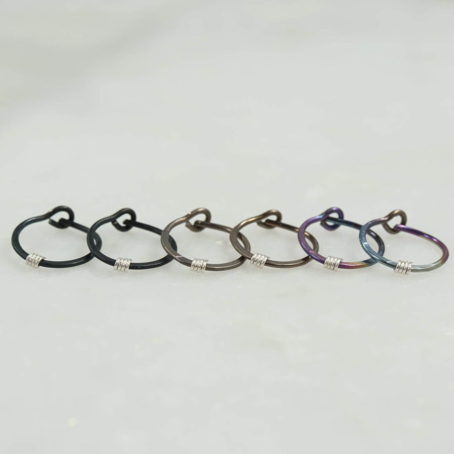 Tiny Hoop Earring Hammered & Wrapped - Niobium Choose Your Diameter, Gauge