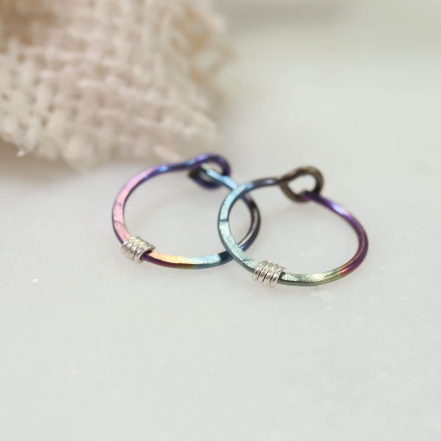 Tiny Hoop Earring Hammered & Wrapped - Niobium Choose Your Diameter, Gauge