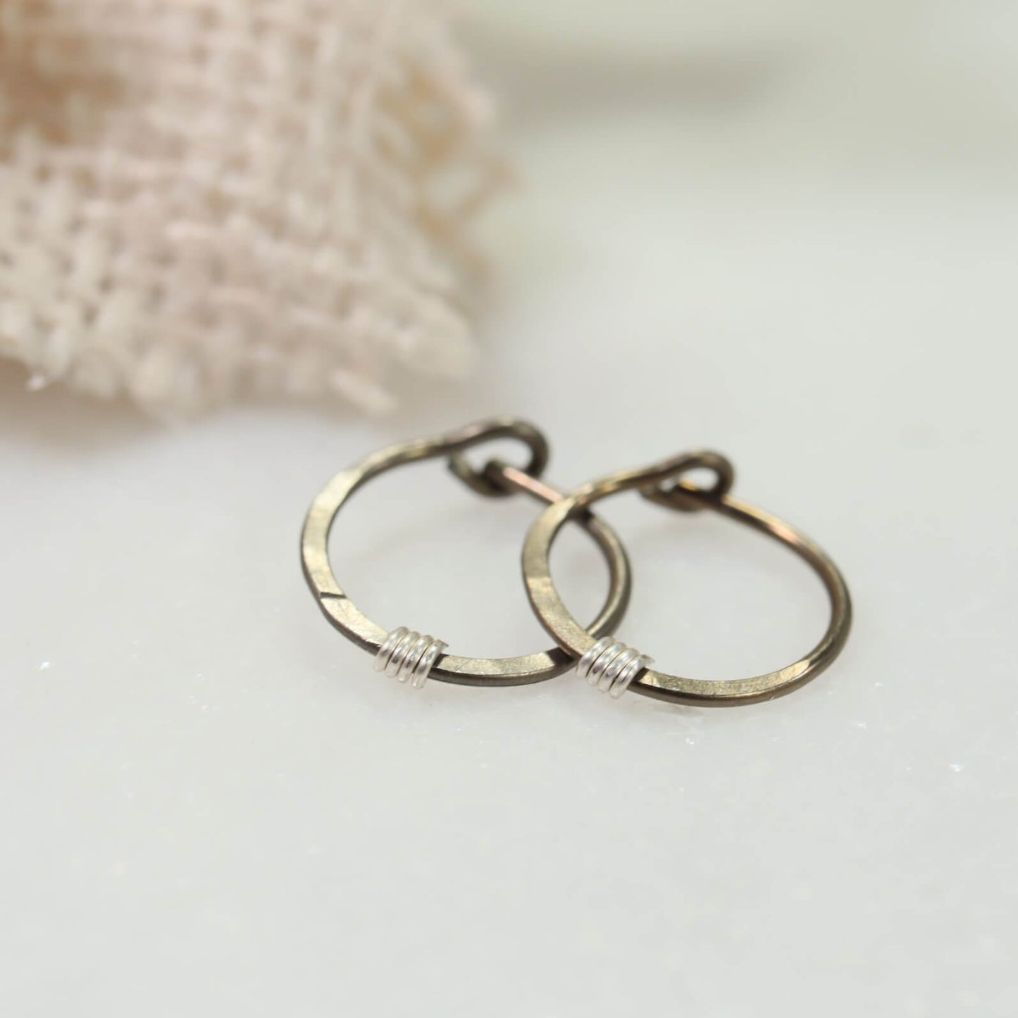 Tiny Hoop Earring Hammered & Wrapped - Niobium Choose Your Diameter, Gauge