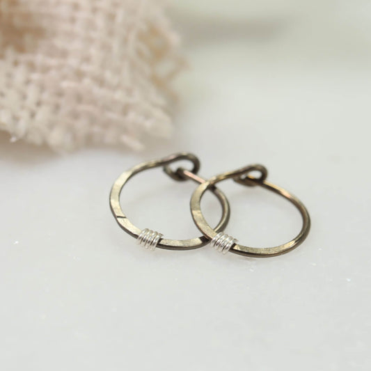 Tiny Hoop Earring Hammered & Wrapped - Niobium Choose Your Diameter, Gauge