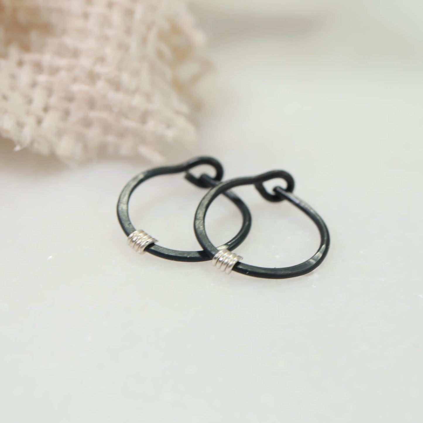 Tiny Hoop Earring Hammered & Wrapped - Niobium Choose Your Diameter, Gauge