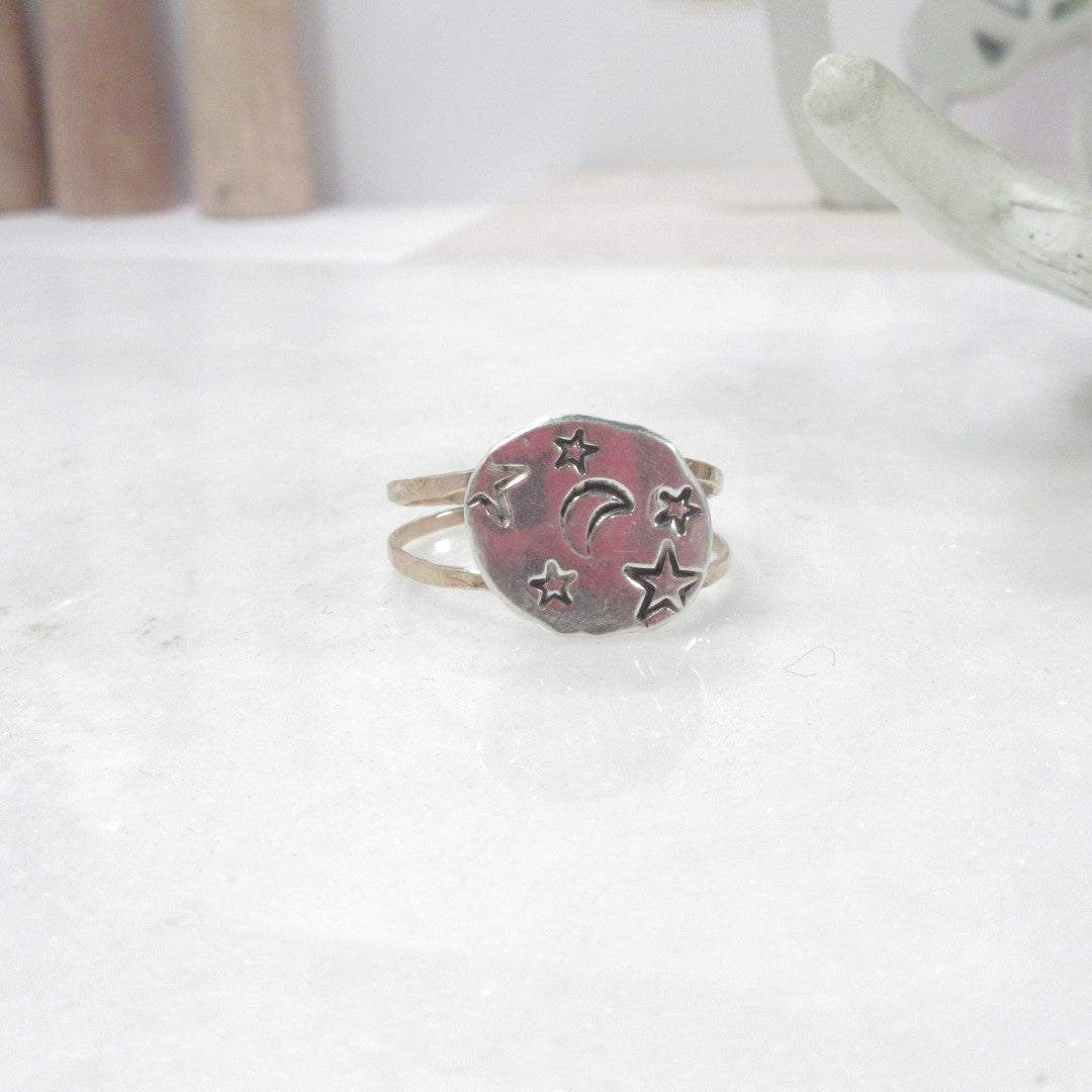 mixed metal ring sun & moon