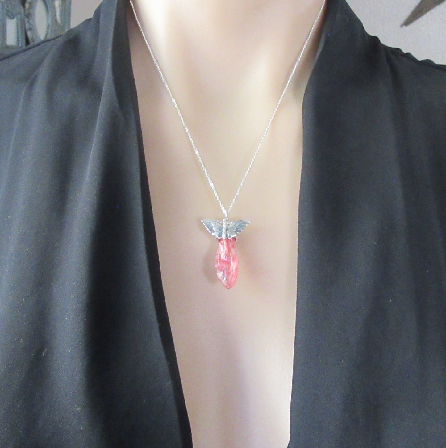 crystal point necklace on model