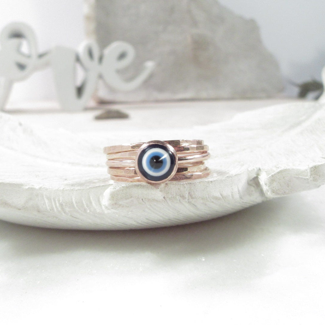 Rings Evil Eye Protection 1mm Wide Choose Your Metal, Size and Texture