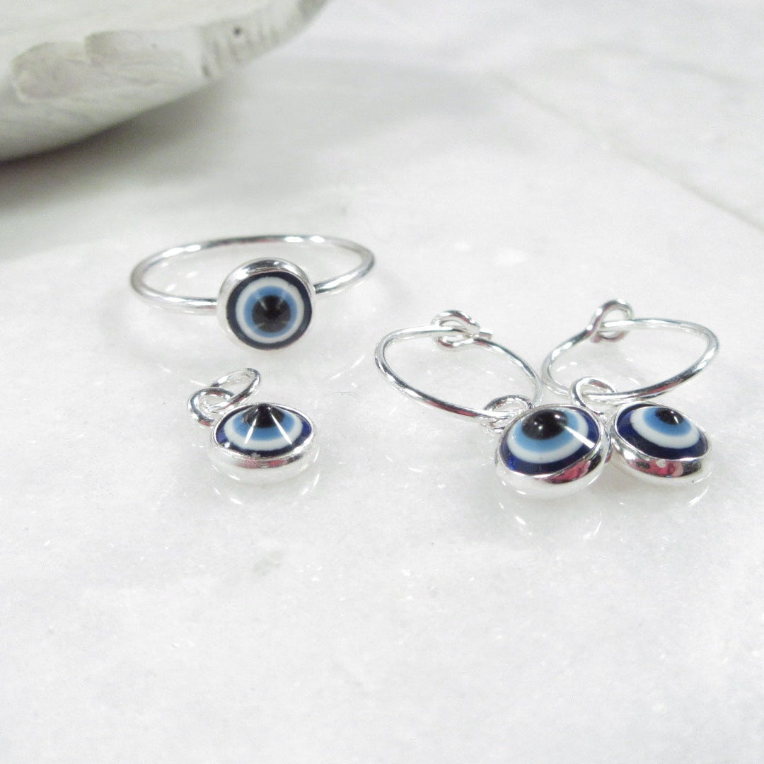 Rings Evil Eye Protection 1mm Wide Choose Your Metal, Size and Texture
